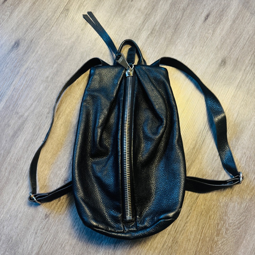 Aimee Kestenberg Tamitha Black Pebbled Leather Vertical Zip Backpack Bag